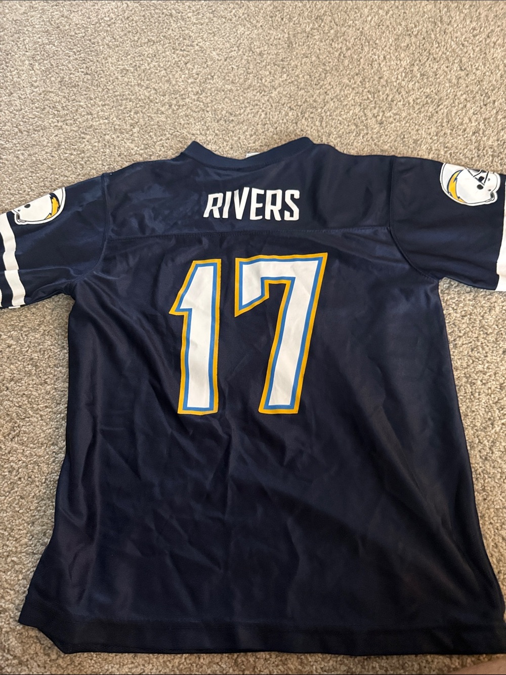 Kids Navy Blue Rivers #17 Football Jersey